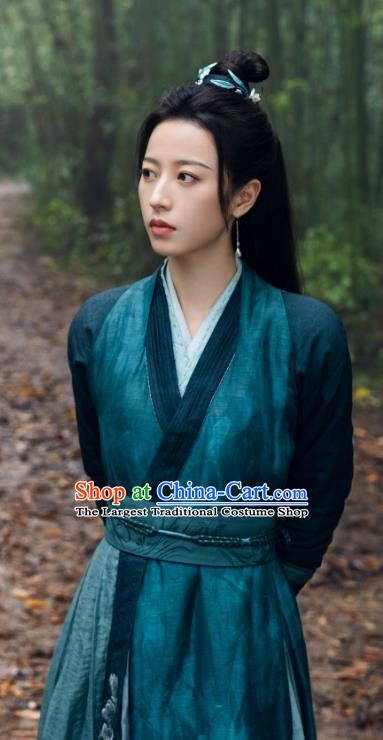 China Ancient Song Dynasty Heroine Garment Costumes Mystery TV Series Young Blood Swordswoman Zhao Jian Green Clothing