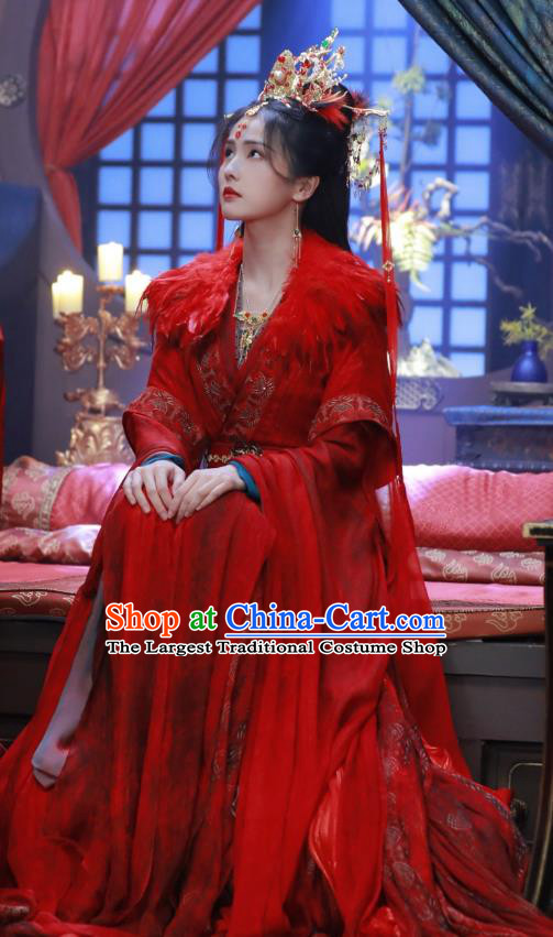 China Ancient Princess Wedding Costumes Xianxia Drama Till The End of The Moon Goddess Ye Xiwu Red Dress