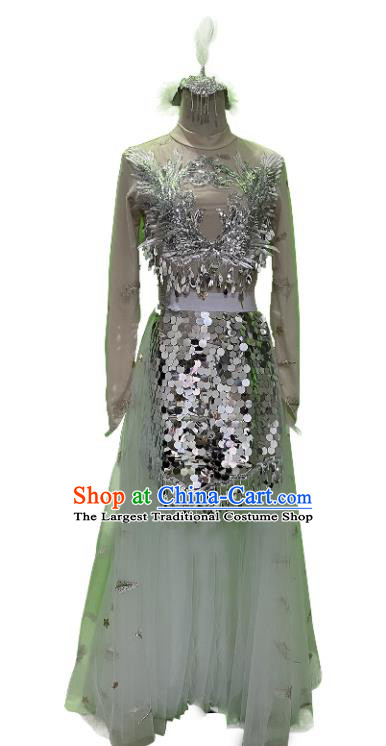 China Modern Dance Clothing Classical Dance Silver Sequins Dress Women Group Stage Performance Costume
