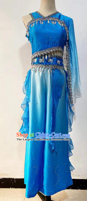 China Classical Dance Blue Outfit Woman Solo Stage Performance Costume Umbrella Dance Clothing