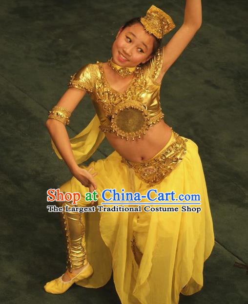 China Children Group Stage Performance Costume Classical Dance Clothing Taoli Cup Dance Competition Golden Outfit
