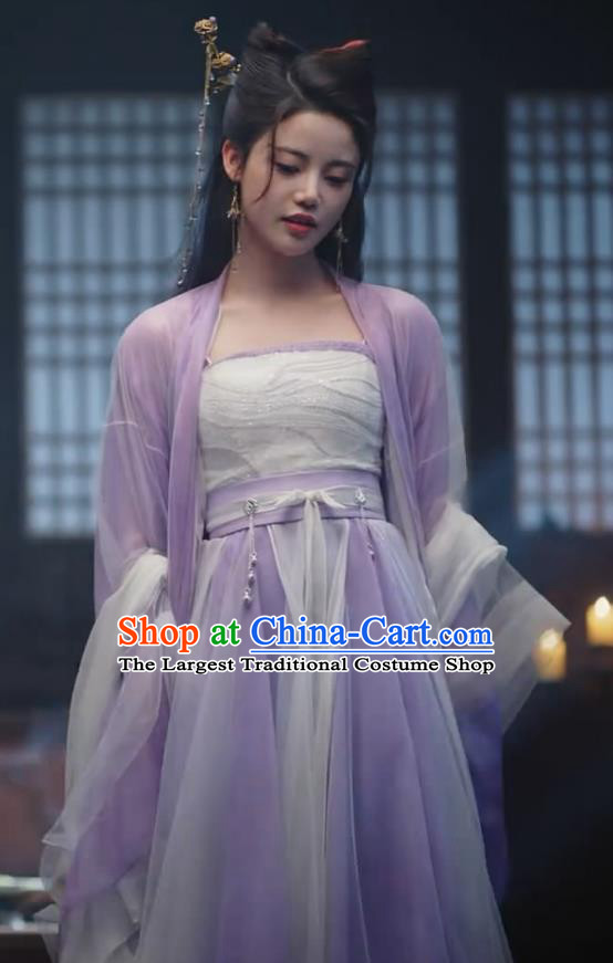 Till The End of The Moon China Ancient Princess Costumes Xianxia Drama Nine Tails Fox Fairy Pian Ran Lilac Dress Clothing