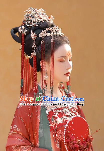 China Hanfu Wedding Headdress Ancient Empress Hair Jewelries Handmade Tang Dynasty Phoenix Coronet Complete Set