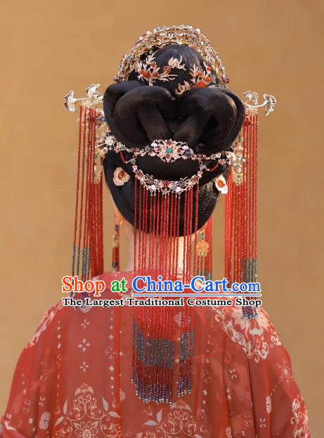 China Hanfu Wedding Headdress Ancient Empress Hair Jewelries Handmade Tang Dynasty Phoenix Coronet Complete Set