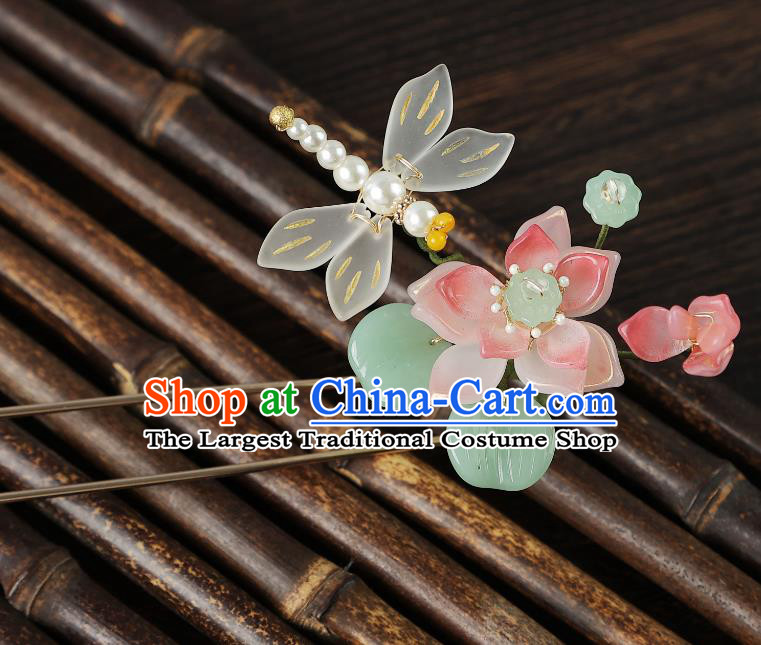 China Ancient Princess Hair Jewelry Handmade Song Dynasty Lotus Dragonfly Hairpin Hanfu Hair Stick