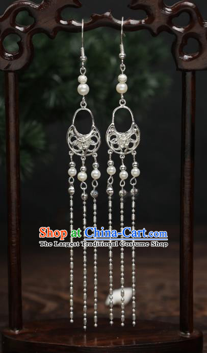 China Hanfu Long Tassel Earrings Ancient Fairy Ear Jewelries Handmade Princess Accessories