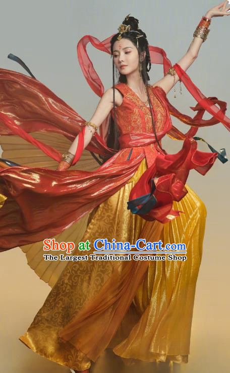 China Ancient Dancing Beauty Dresses Xianxia TV Till The End of The Moon Flying Goddess Chu Huang Replica Clothing
