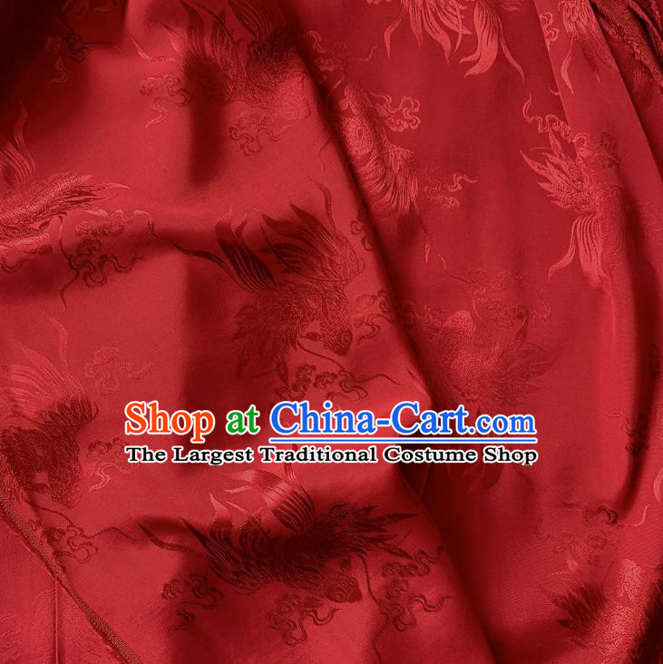 Red China Traditional Mulberry Silk Fabric Cheongsam Brocade Material Classical Carps Design Silk Cloth