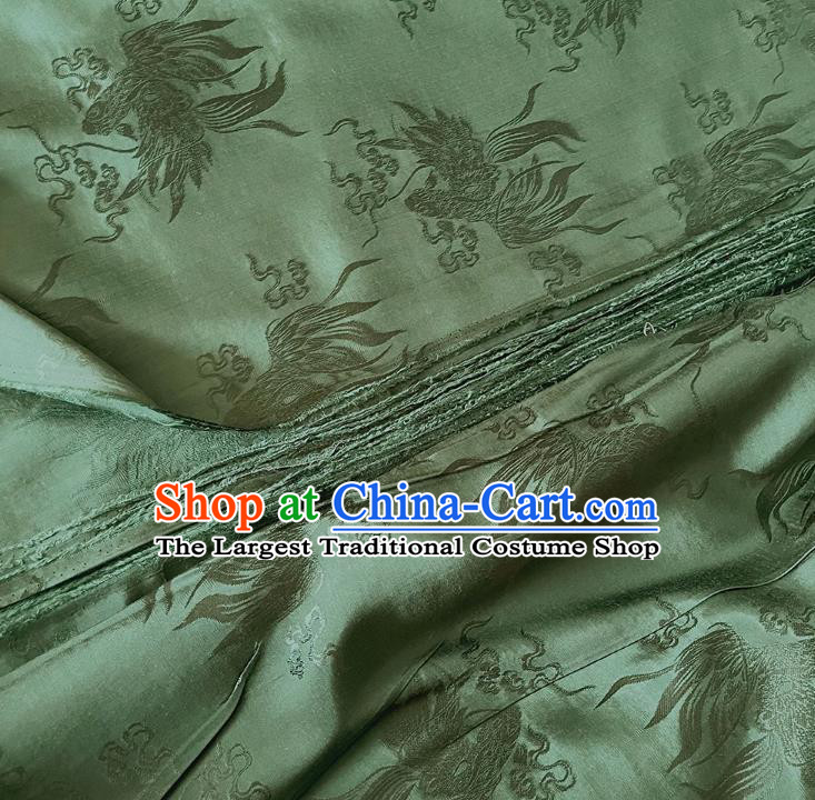 Olive Green China Cheongsam Brocade Material Classical Carps Design Silk Cloth Traditional Mulberry Silk Fabric