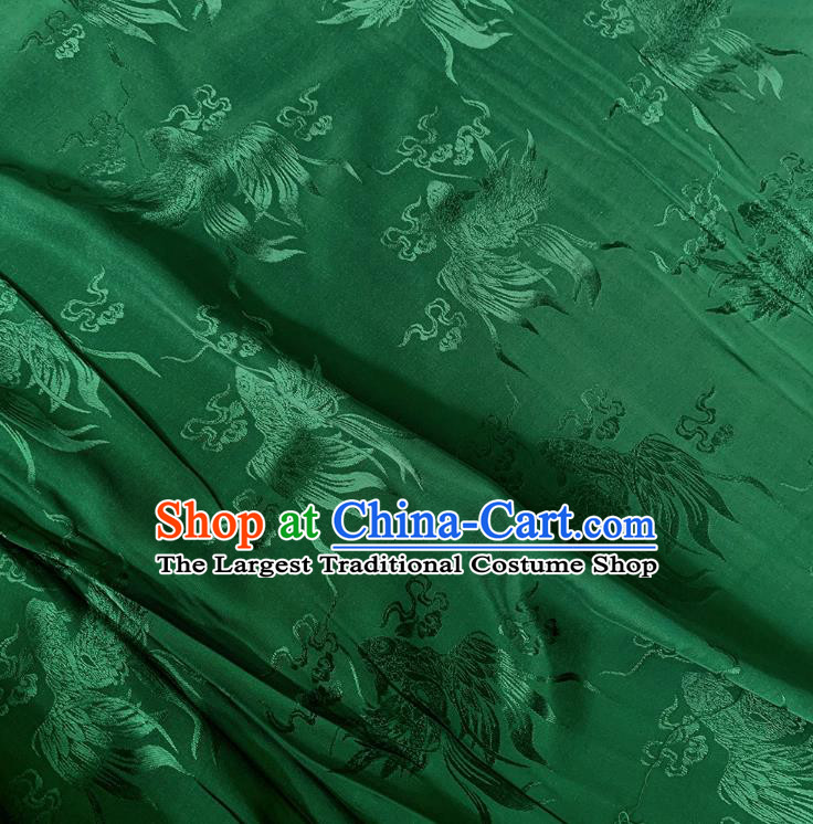 Deep Green China Traditional Mulberry Silk Fabric Cheongsam Brocade Material Classical Carps Design Silk Cloth