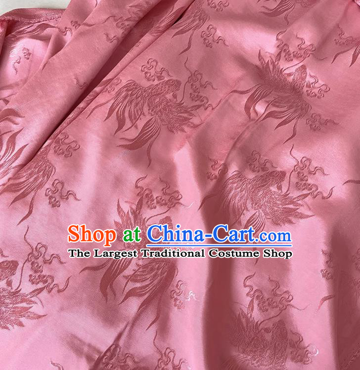 Deep Pink China Traditional Carps Design Silk Cloth Classical Mulberry Silk Fabric Cheongsam Brocade Material