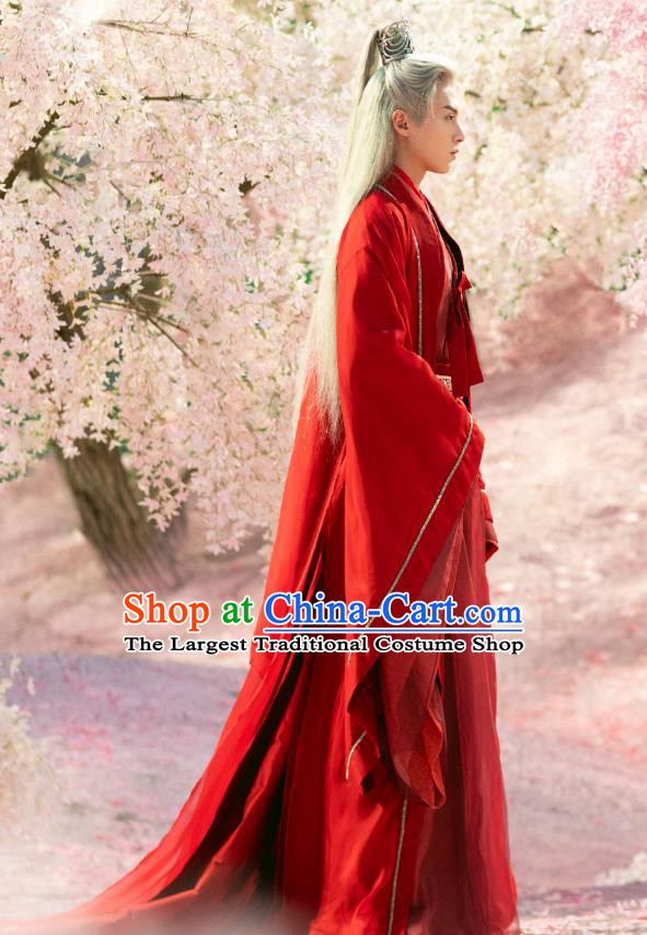 China Romantic TV Series Miss The Dragon King Yuchi Long Yan Red Clothing Ancient Royal Lord Costumes