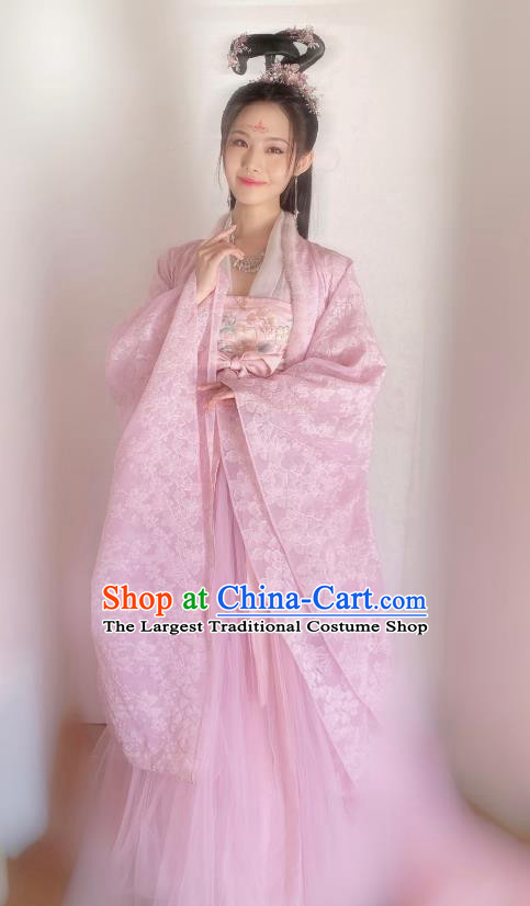 China Ancient Fairy Costumes Hanfu Clothing Romantic TV Series Miss The Dragon Goddess Bing Xing Pink Dress