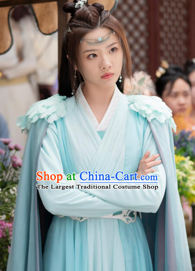 China Fairy Hanfu Clothing Ancient Swordswoman Costumes Romantic TV Series Miss The Dragon Qing Qing Dresses Complete Set