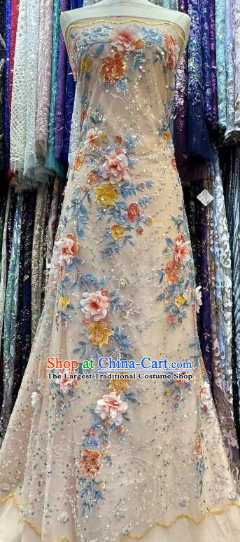 Top Beaded Sequin Lace Fabric Wedding Dress Cloth Flower Embroidery Material