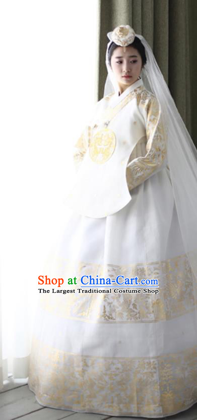 Korean Traditional Costumes Ancient Bride Clothing Handmade Court Hanbok White Top and Dress Complete Set