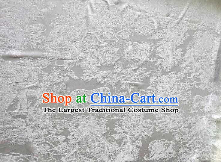 White Chinese Mulberry Silk Material Classical Beasts Pattern Silk Fabric Cheongsam Cloth