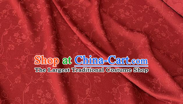 Red Chinese Classical Plum Blossom Pattern Silk Fabric Cheongsam Cloth Hanfu Silk Material
