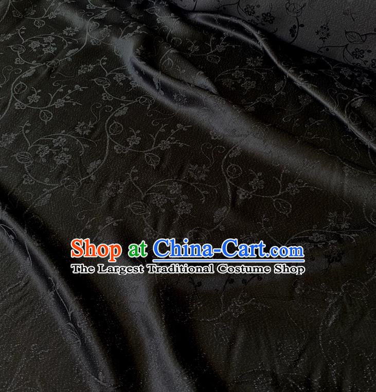 Black Chinese Cheongsam Cloth Hanfu Silk Material Classical Plum Blossom Pattern Silk Fabric