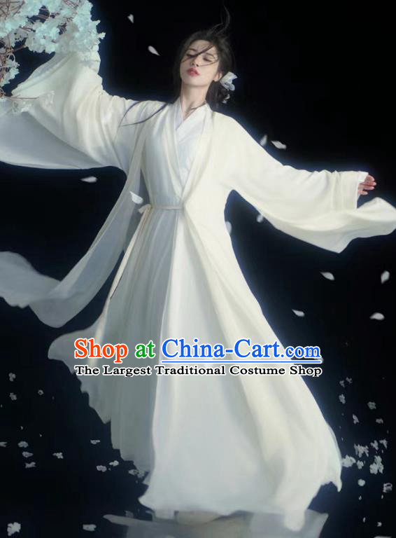 China Traditional Hanfu White Dresses Jin Dynasty Court Princess Costumes Ancient Swordswoman Clothing