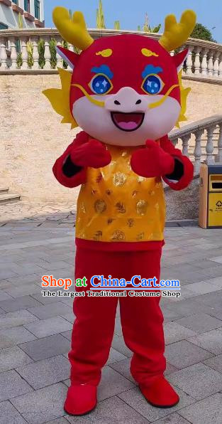 Red Year of The Dragon Cartoon Doll Costume Zodiac Dragon Mascot Adult Wearing and Walking Activity Ragdoll Costume Dragon Performance Props Costume