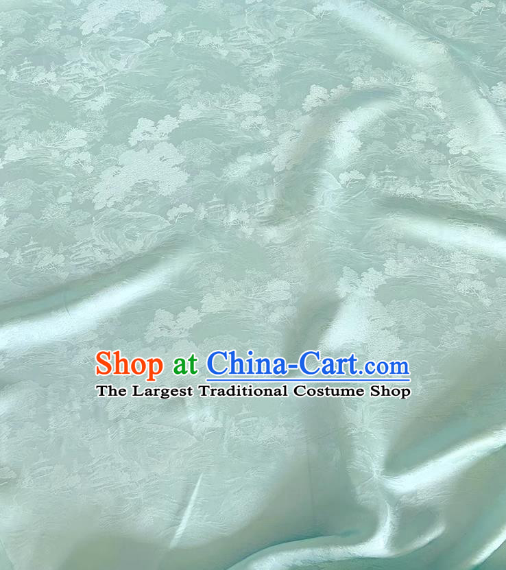Aqua China Classical Landscape Painting Pattern Silk Cheongsam Jacquard Fabric Traditional Dress Material
