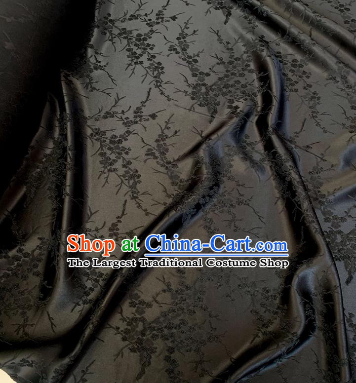 Black China Embossed Stretch Fabric Traditional Cheongsam Material Classical Plum Blossom Pattern Silk