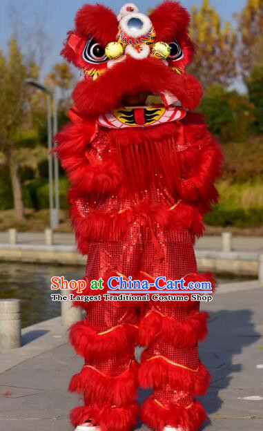 Chinese Lion Dance Head and Costume Top Handmade Red Wool Lion Complete Set for One Person