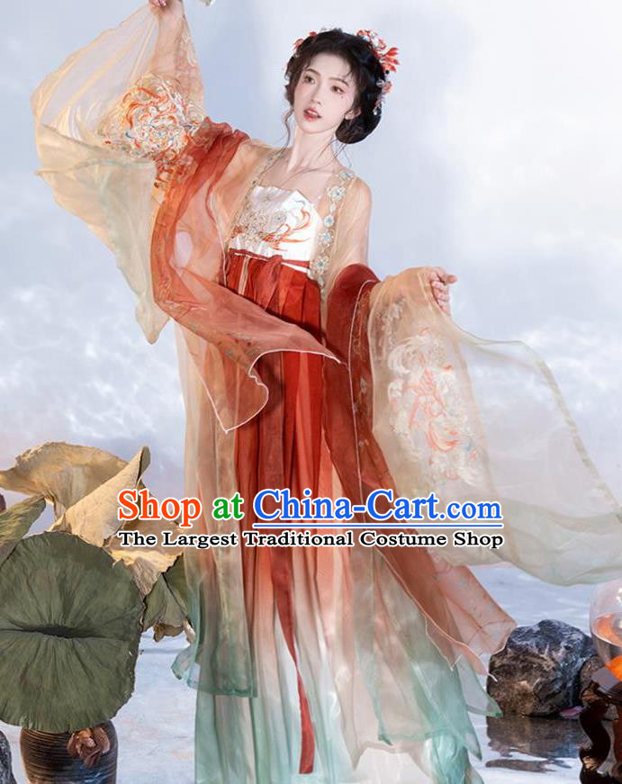 Chinese Hanfu Hezi Qun Tang Dynasty Princess Red Dresses Ancient Palace Lady Clothing