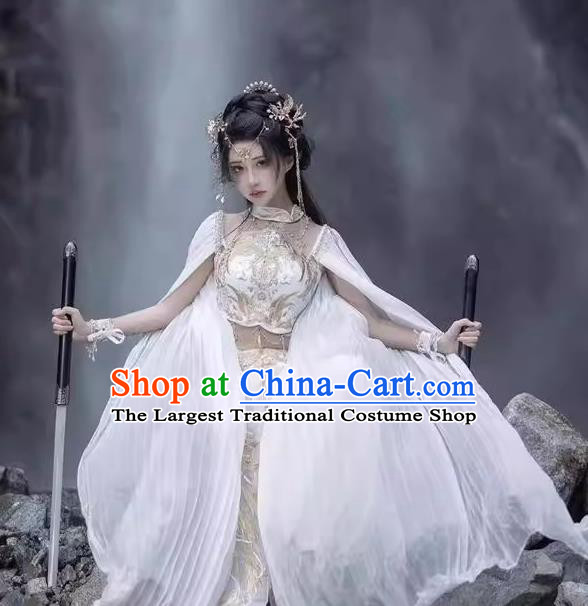 Chinese Dunhuang Flying Apsaras Costumes Western Region Goddess Clothing Ancient Female Warrior White Dresses