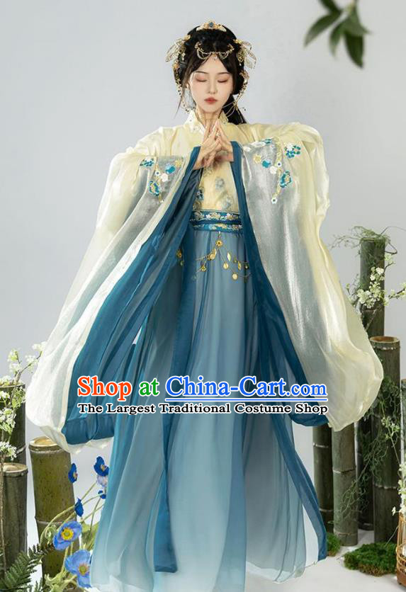 Chinese Ancient Fairy Blue Dresses Jin Dynasty Princess Costume Hanfu Ru Qun