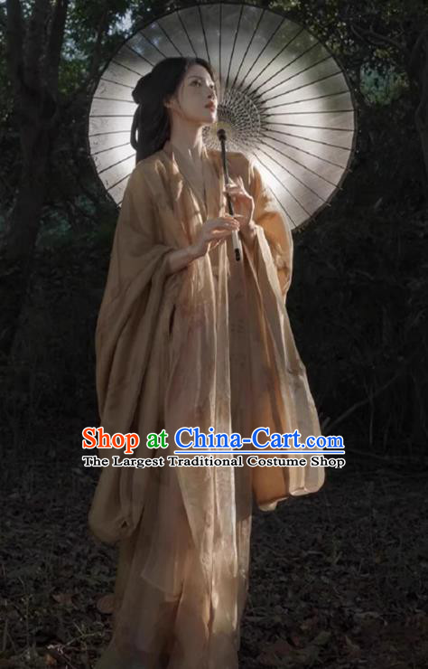 China Traditional Beige Hanfu Dress Jin Dynasty Heroine Costume Ancient Swordswoman Clothing