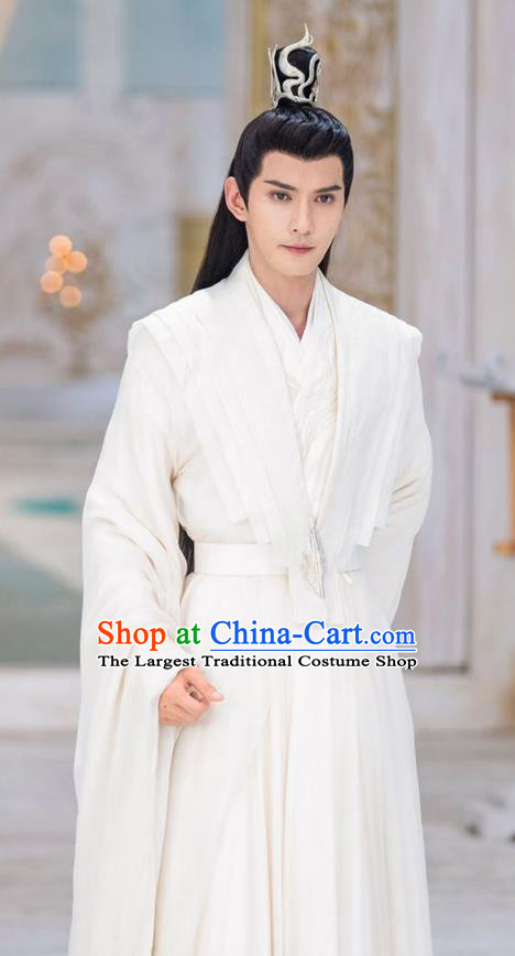 Traditional Hanfu Male Garment Drama Chong Zi Venerable Luo Yin Fan Clothing China Ancient Hero White Costumes