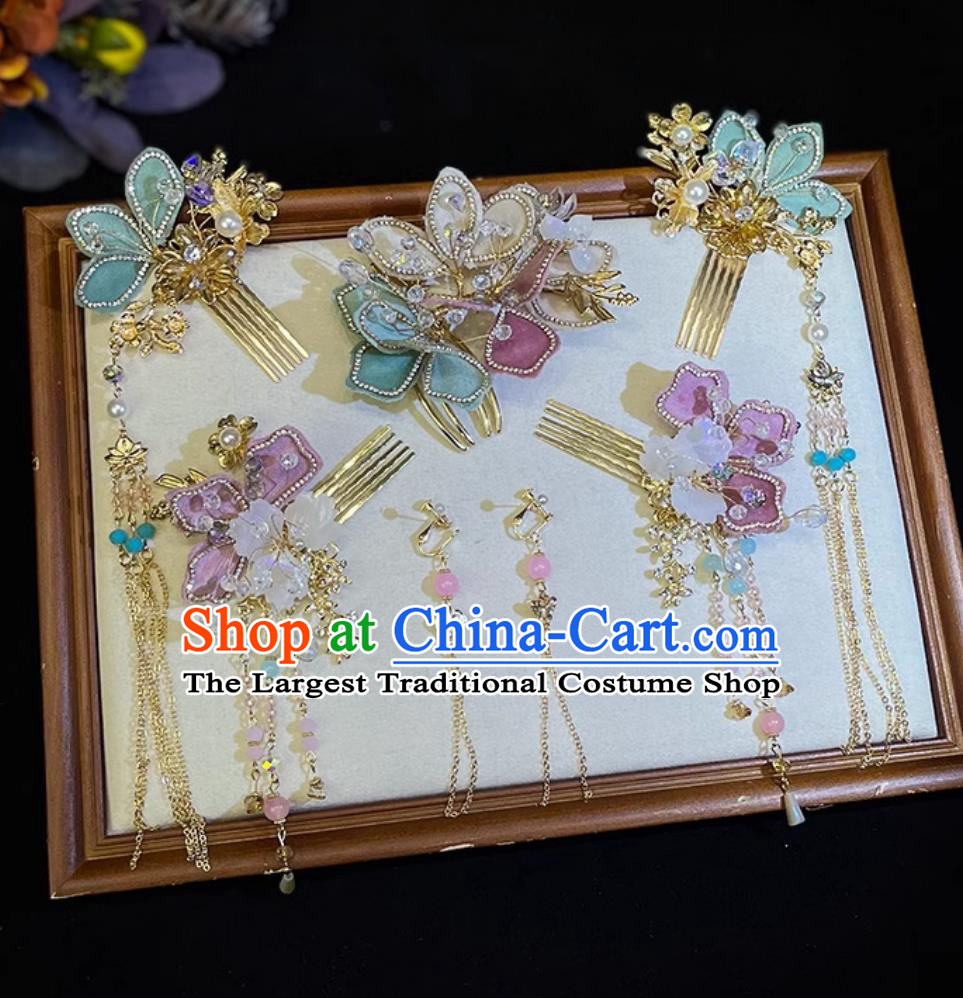 Traditional China Wedding Hair Accessories Handmade Cheongsam Headpieces Bride Hairpins Complete Set