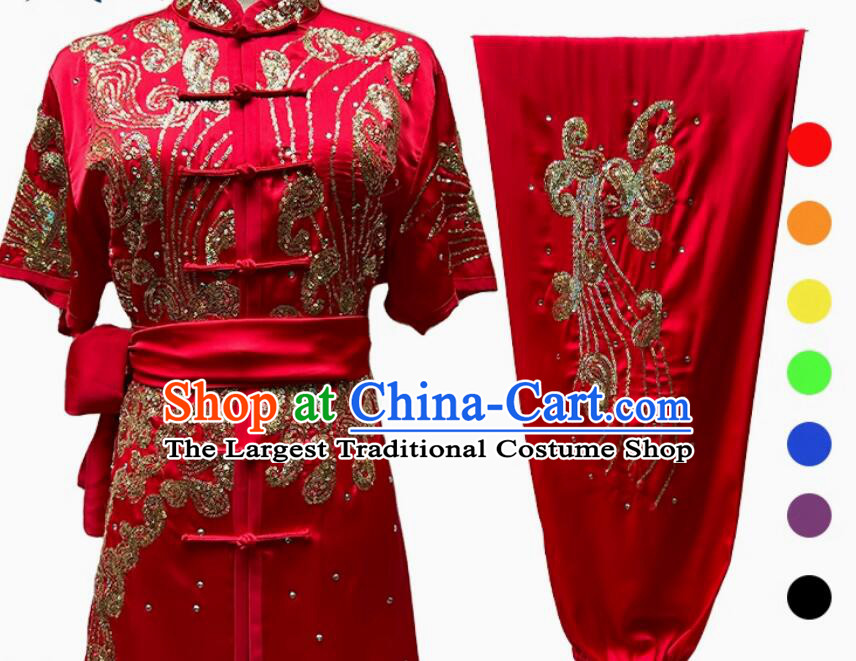 China Kung Fu Clothing Traditional Chinese Kung Fu Changquan Costume Martial Arts Competition Uniform Wushu Tournament Red Suit