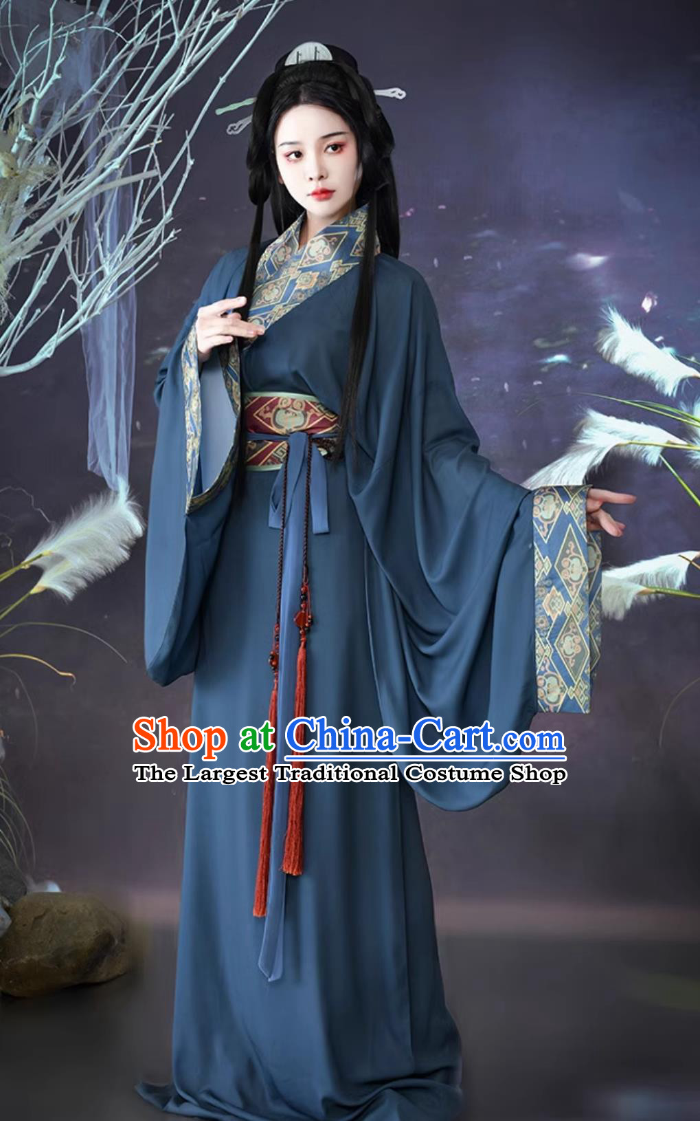 Traditional Chinese Hanfu Dress Dark Blue Warring States Robe Ancient Princess Costume