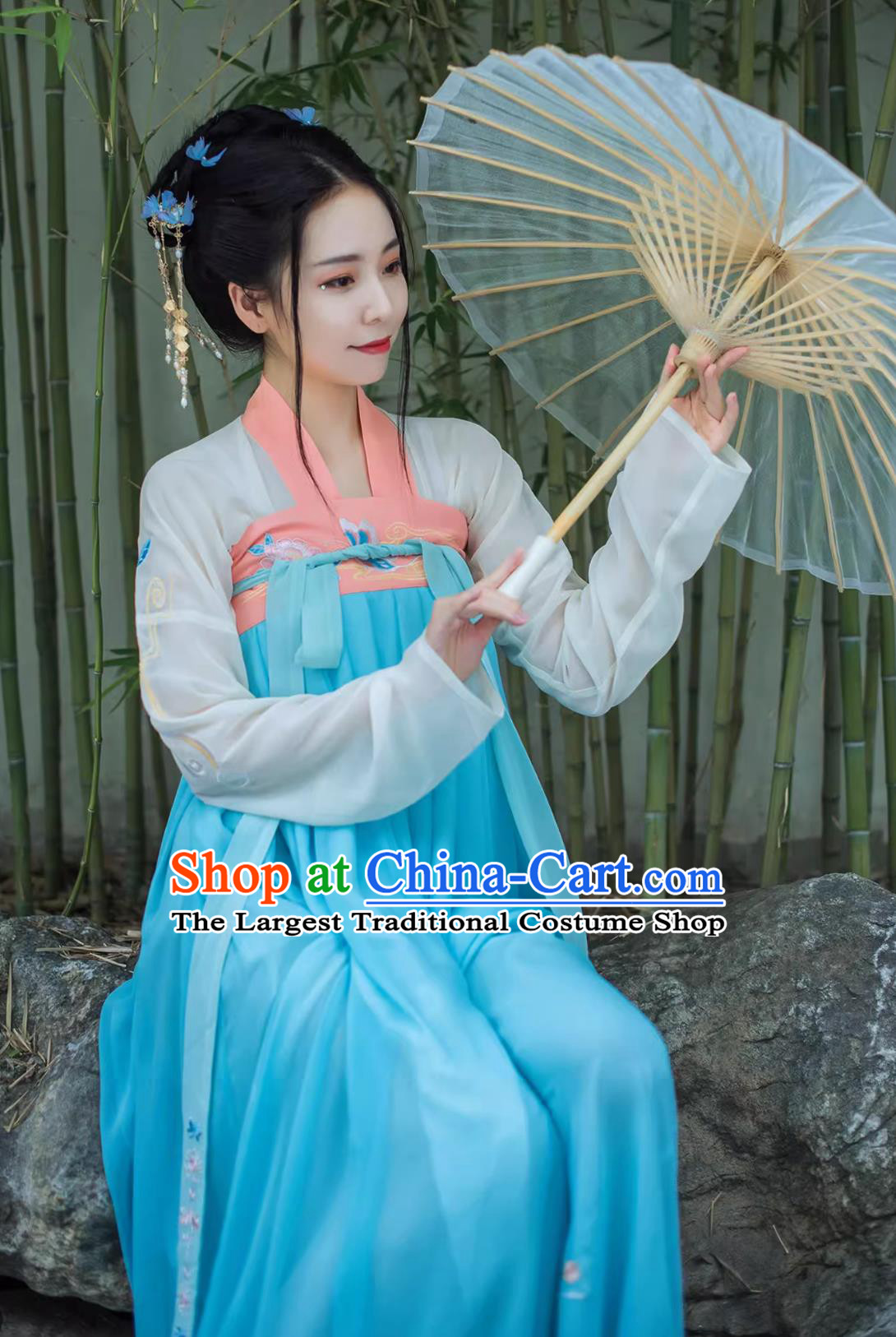 Traditional Chinese Hanfu Ruqun Tang Dynasty Young Lady Blue Dress Ancient Fairy Costume