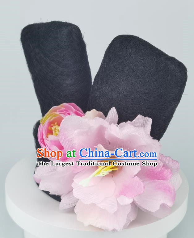 Children Hair Accessories Ancient Costume Wig Classical Dance Headdress Hanfu Wig Bag Dunhuang Pink Peach Blossom Jewelry Head Flower Set