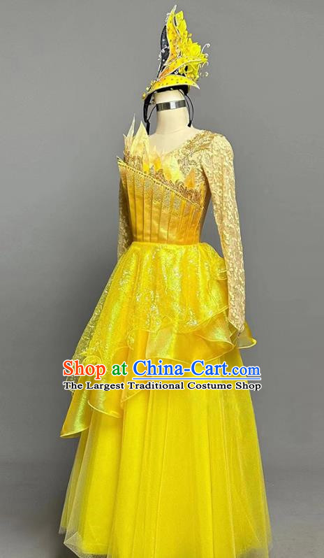 Opening Dance Swing Skirt Dance Costume Party Stage Dress Yellow