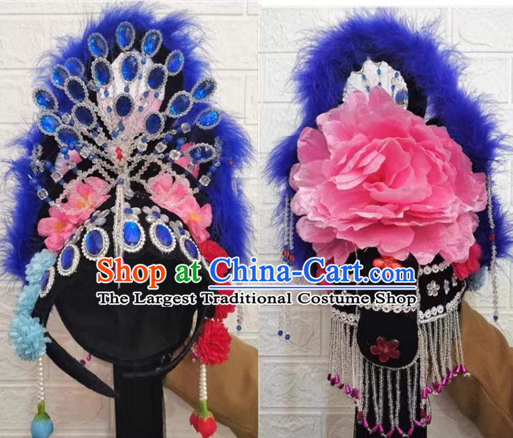Dark Blue Classical Dance Hair Ornaments Chinese Yangko Dance Headdress Drama Opera Hua Dan Dance Headdress Square Dance Headdress Headdress