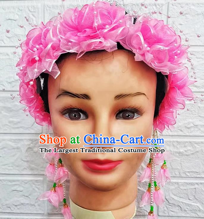 Pink Dance Performance Flower Chinese Yangko Head Flower Garland Hairpin Large Flower Hair Ornament Flower Dancing Flower Chinese Style Square Dance Garland