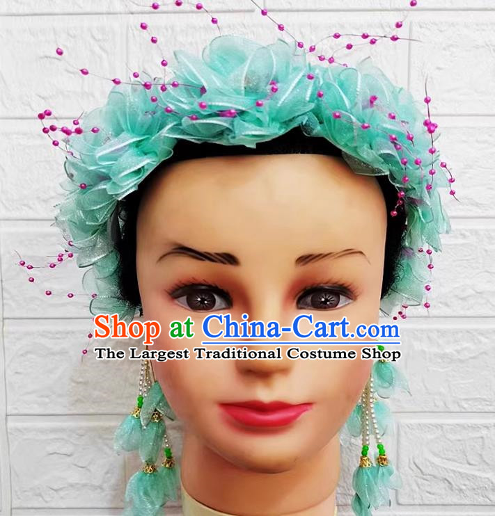 Blue Dance Performance Flower Chinese Yangko Head Flower Garland Hairpin Large Flower Hair Ornament Flower Dancing Flower Chinese Style Square Dance Garland