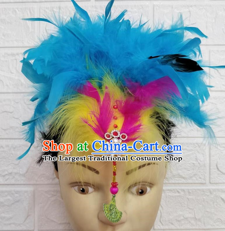 Blue Dance Headdress Feather Headdress Performance Headdress Classical Dance Headdress Chinese Yangko Headdress