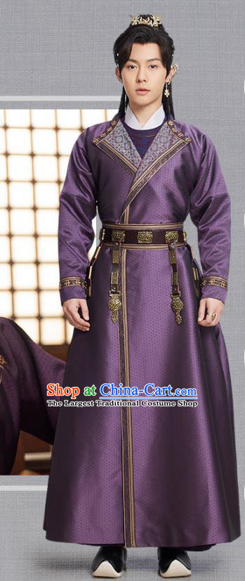 Chinese Ancient Tang Dynasty Swordsman Costumes TV Series Royal Rumours Prince He Yuan Ting Purple Clothing