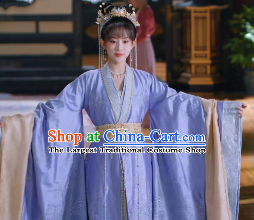 Chinese Ancient Tang Dynasty Noble Woman Costumes Romantic TV Series Royal Rumours Hua Liu Li Violet Dresses