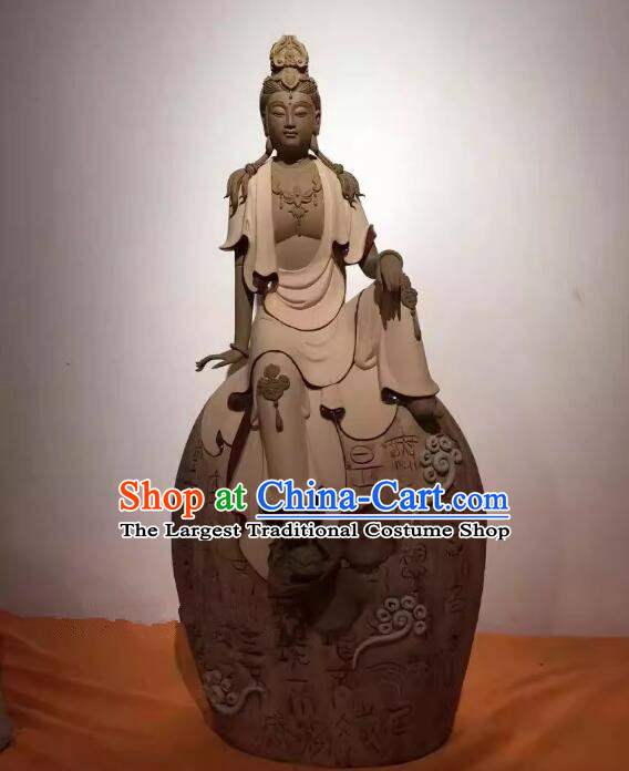 Chinese Shiwan Ceramics Buddha Statue Handmade Avalokita Bodhisattva Arts Collection
