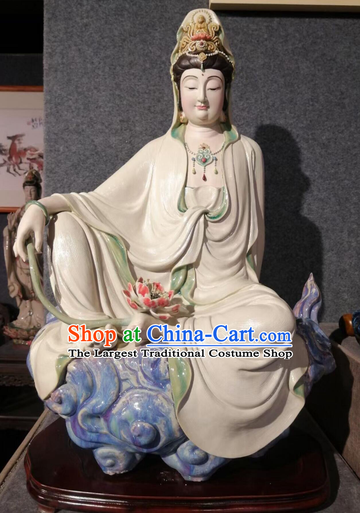 Handmade Guan Yin Statue Shiwan Ceramic Sculpture Chinese Porcelain Bodhisattva Figurine