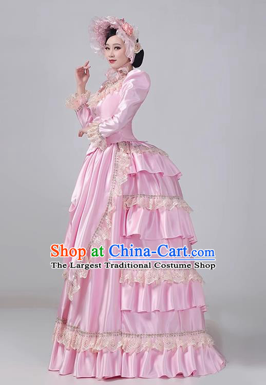 Pink European Court Dress French Medieval Retro Princess Dress Stage Dress Rococo Long Dress