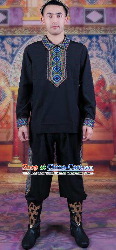 Black Ethnic Style Embroidered Male Dance Clothing China Xinjiang Uyghur Stage Performance Suit