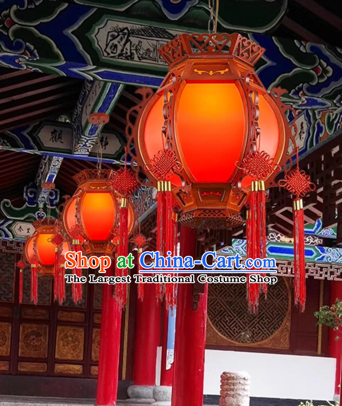 18 Inches Diameter Chinese Lantern Classical Palace Lantern Red Festive Housewarming Balcony Light Solid Wood Corridor Aisle Courtyard Door Chandelier